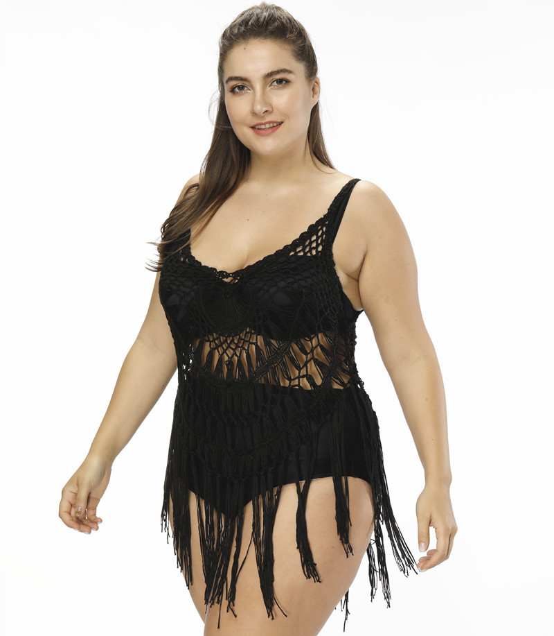 4716-2Tassel Crochet Plus Size Cover-Up